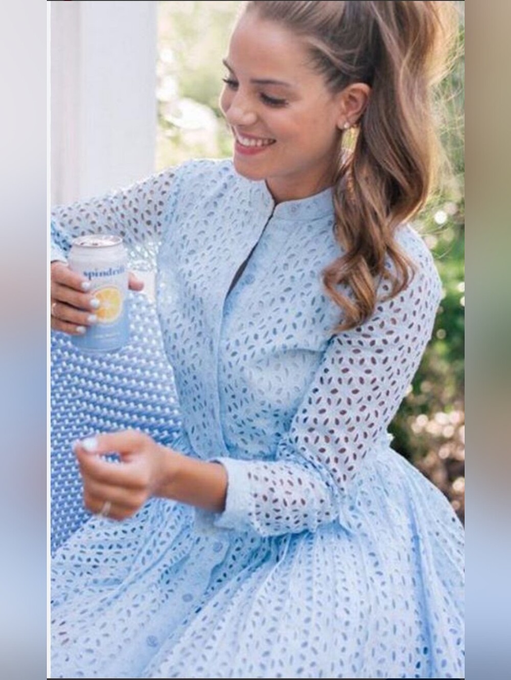 Michael Kors Light Blue Eyelet Long Sleeve Button Dress - Picture 11 of 12